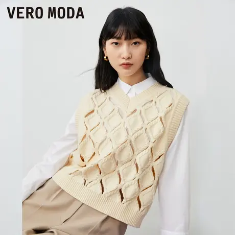 Vero Moda奥莱针织马甲女早秋新款宽松V领镂空时髦背心马夹百搭图片