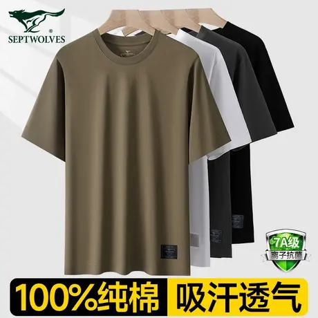 七匹狼短袖t恤男2025新款高端品牌上衣夏季100%纯棉男士背心圆领T商品大图