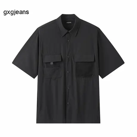 gxg.jeans男装 黑色工装户外简约宽松短袖衬衫男士 25年夏新品图片