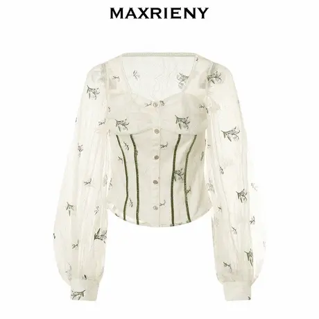【奥莱】MAXRIENY仙美宫廷复古铃兰刺绣蕾丝雪纺衫上衣图片