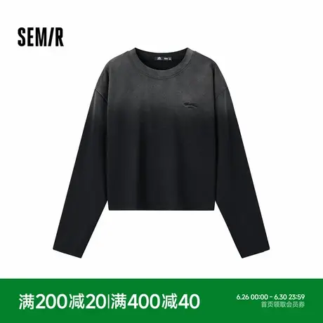森马梅花系列长袖T恤女短款渐变做旧复古新款秋纯棉衣服宽松图片