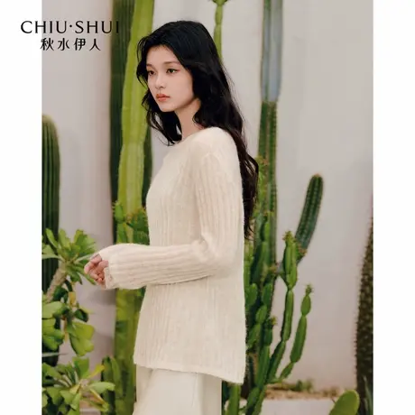 秋水伊人简约时尚通勤针织衫2025秋季新款慵懒毛衣落肩圆领上衣女商品大图