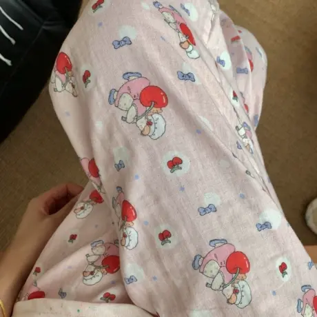 a类纯棉双层纱可爱卡通樱桃女孩女有口袋睡裤宽松家居裤可外穿图片