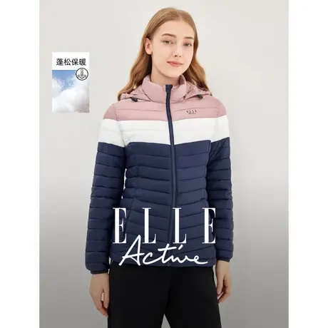 【花花推荐】ELLE Active时尚拼色棉服轻薄保暖外套女棉衣显瘦商品大图