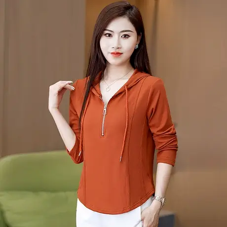 拉夏贝尔2025秋新款修身连帽卫衣女小个子短款减龄半开式上衣外套商品大图