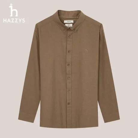 Hazzys哈吉斯秋冬季男士合体版磨毛纯色衬衣棉羊毛混纺长袖衬衫男图片