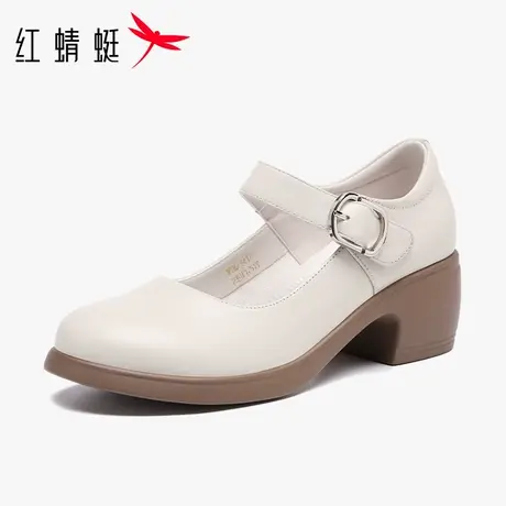 红蜻蜓女鞋春秋鞋子单鞋女真皮高跟鞋粗跟低跟小皮鞋中老年妈妈鞋商品大图