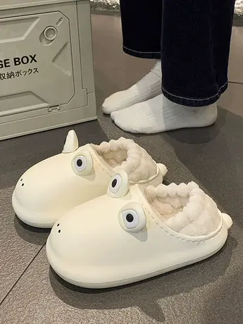 青蛙防水棉拖鞋女高包跟可爱家居室内情侣防滑保暖踩屎感棉鞋冬季商品大图