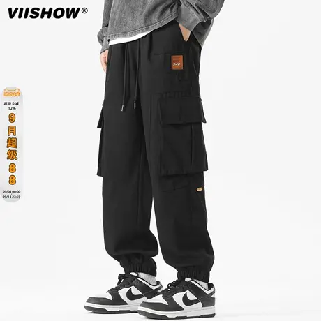 VIISHOW美式条纹休闲裤子男士2025秋季阔腿直筒工装裤潮牌束脚裤商品大图