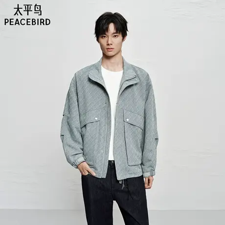 【商场同款】太平鸟男装 休闲夹克时尚提花男士牛仔夹克B2BCF4115商品大图