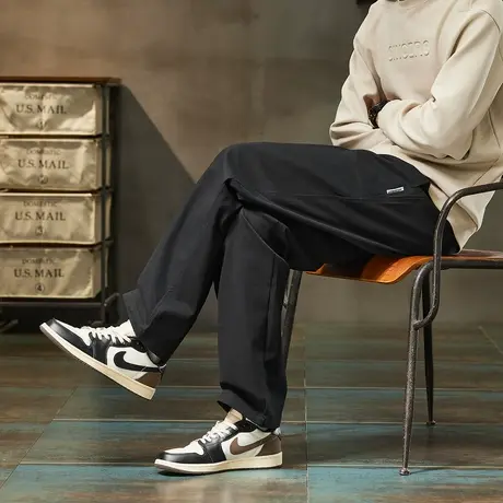 唐狮秋季男款休闲长裤宽松黑色显瘦男士直筒裤子百搭休闲潮流TMTA商品大图