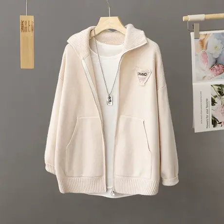 设计感小众慵懒风针织开衫秋冬外搭宽松毛衣外套女士大翻领上衣女商品大图