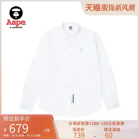 Aape旗舰店男装秋冬简约猿颜徽章字母刺绣宽松长袖衬衫8456XXL商品大图