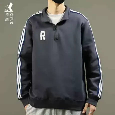 希越半拉链卫衣男款秋冬美式运动风POLO衫宽松大码精梳棉长袖上衣商品大图