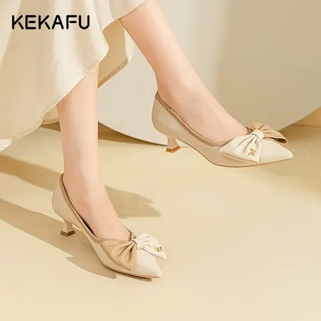 珂卡芙蝴蝶结高跟鞋女秋季2023新款气质法式小跟鞋尖头细跟单鞋女商品大图