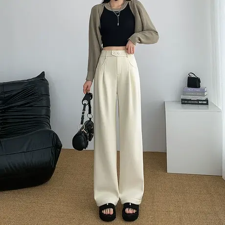 加绒雪尼尔阔腿裤女秋冬季新款宽松显瘦休闲高腰灯芯绒窄版直筒裤商品大图