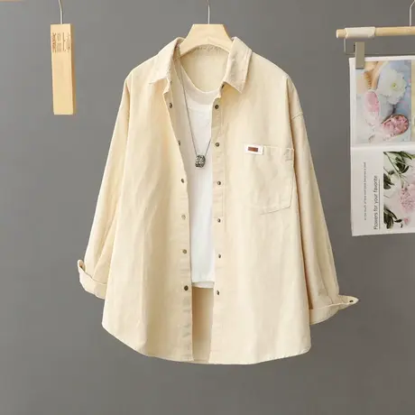 2023春秋季新款灯芯绒衬衫外套女式宽松中长款洋气衬衣秋冬季上衣商品大图