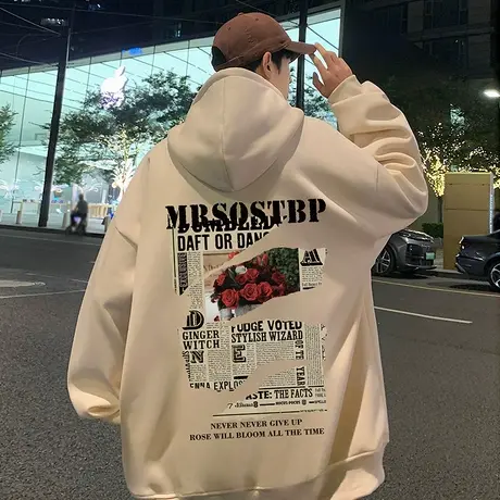 加厚加绒开衫卫衣男秋冬季2023新款美式宽松拉链连帽外套oversize图片