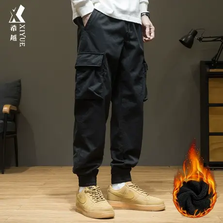 希越摇粒绒冬季男士休闲束脚裤宽松大码加大加绒加厚美式工装裤子商品大图