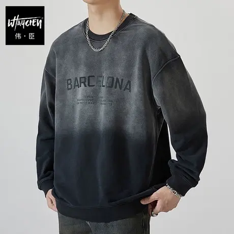 伟臣潮牌大码男装吊染卫衣男胖子加肥加大宽松圆领套头休闲上衣男商品大图