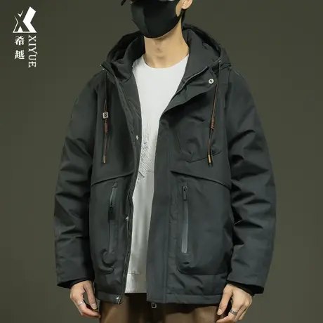 新国标90白鸭绒连帽羽绒服男冬季加厚保暖宽松大码男士工装外套商品大图