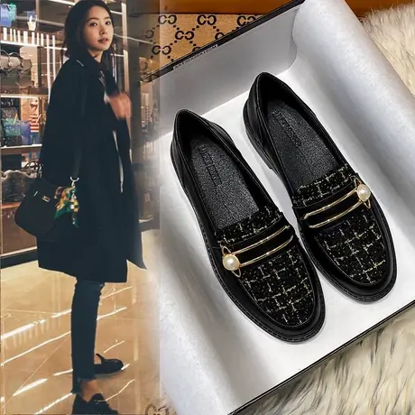 女鞋2023秋冬新款英伦风厚底乐福鞋工作上班单鞋粗跟软底小皮鞋子商品大图