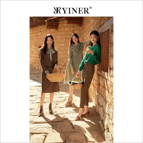 YINER音儿女装秋季长袖毛衣配飘带含羊毛针织衫商品大图