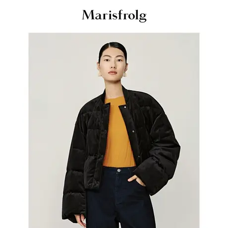 【飞行员夹克羽绒服】玛丝菲尔冬季新款黑色短款夹克棒球羽绒服商品大图