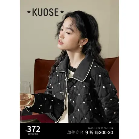 阔色菱格轻薄款夹棉衬衫棉服女2023秋冬季新款黑色夹克波点外套商品大图