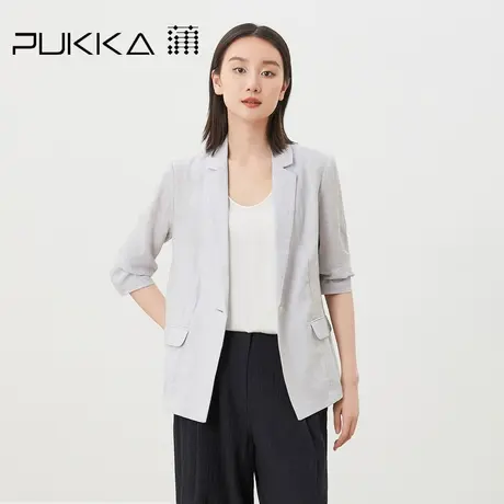蒲PUKKA 亚麻西装外套女春装七分袖休闲小西服商品大图