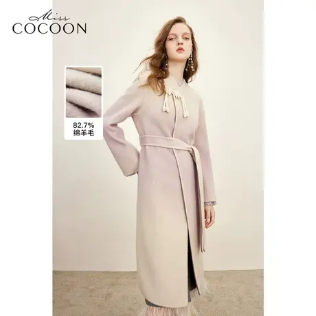 MISSCOCOON新中式羊毛双面呢大衣女2023秋季新款v领气质毛呢外套图片