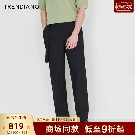 TRENDIANO官方2023新款夏季宽松休闲西裤简约百搭直筒长裤男黑商品大图