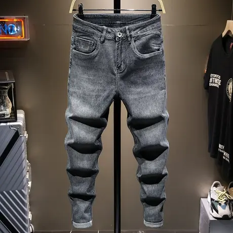 夏季薄款水洗做旧复古牛仔裤男士宽松学生百搭潮流休闲直筒长裤子商品大图