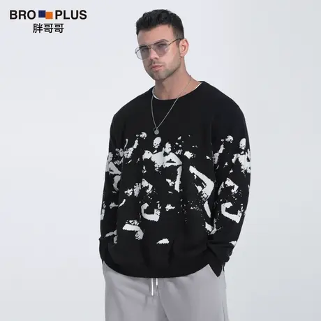 胖哥哥圆领毛衣男宽松时尚潮流大码中青年针织衫冬季款男士打底衫商品大图