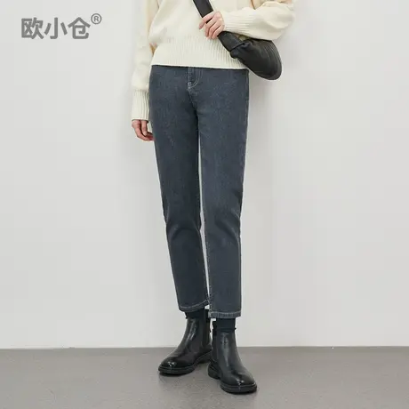 欧小仓 土耳其弹力通勤感软牛仔裤 烟灰色小个子烟管直筒九分裤商品大图