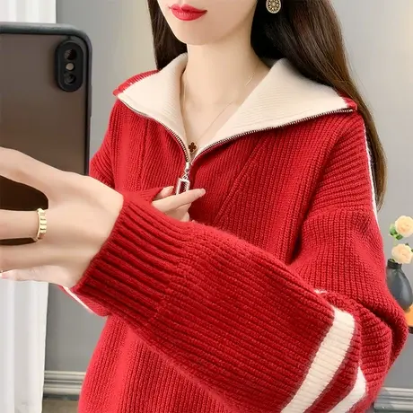 秋装女2023年新款设计感拉链高领毛衣女长袖内搭套头针织上衣洋气商品大图
