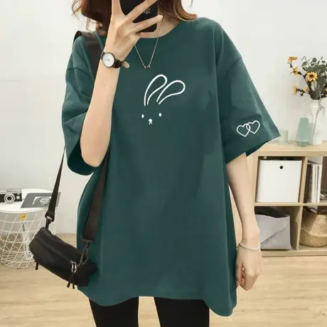 欧货爆款别致纯棉印花t恤女短袖2025夏季新款宽松大码中长款上衣商品大图