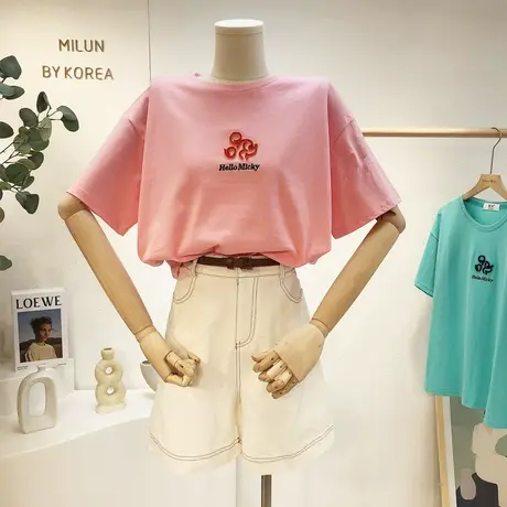 2021新款短袖女韩国东大门春夏小众T恤百搭闺蜜装上衣打底衫大码图片