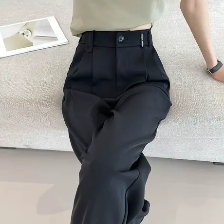 黑色九分高腰哈伦裤女春秋新款宽松显瘦垂感西装裤八分萝卜休闲裤图片