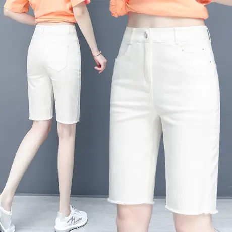 白色五分牛仔裤女时尚紧身骑行裤2025年夏季新款外穿中裤弹力短裤商品大图