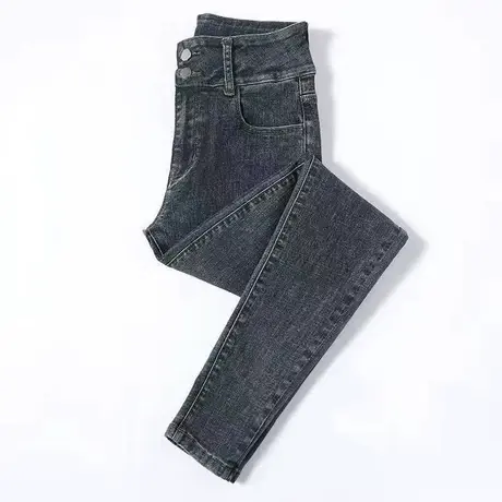 加绒高腰牛仔裤女长裤2023春秋季新款大码弹力显瘦加厚小脚铅笔裤图片