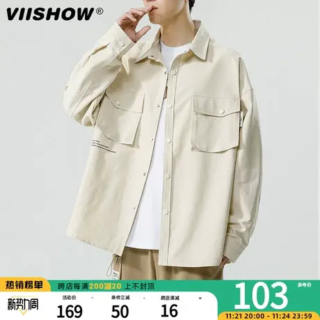 VIISHOW工装卡其衬衫男秋季宽松休闲长袖衬衣潮牌高级感痞帅外套商品大图