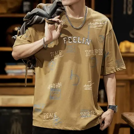 Modi Nick/摩帝尼克夏季男士t恤男装短袖宽松半袖印花纯棉潮流男商品大图