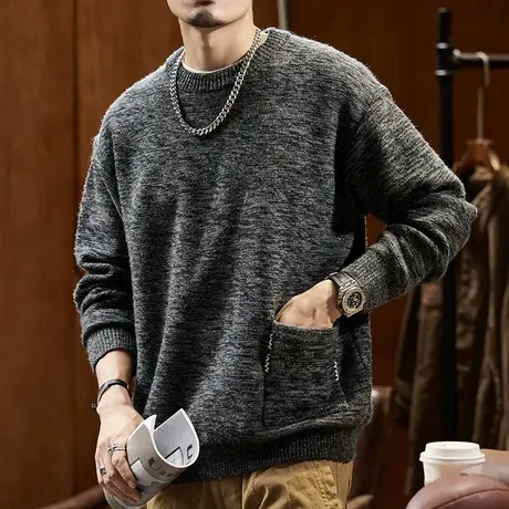 百搭潮流毛衣冬季保暖休闲情侣毛衣毛衣男宽松慵懒风冬款潮流毛衣商品大图