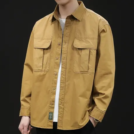 工装衬衫外套男士衬衣长袖休闲春秋2024新款春季衬衫男美式复古潮商品大图