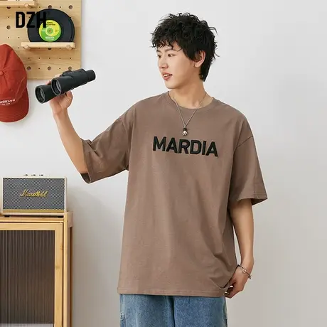 男士32支双纱t恤男潮牌3D立体字母刺绣短袖夏季男装2023新款体恤商品大图