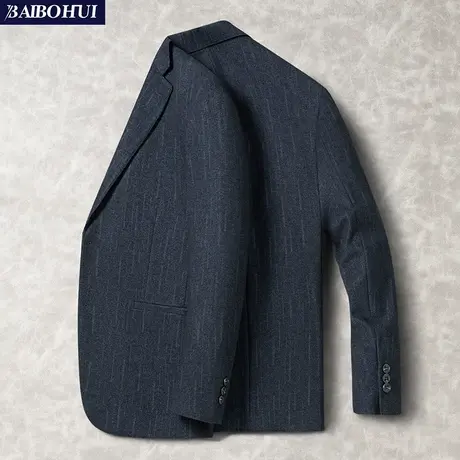 新款秋冬季休闲西装外套男高级感条纹修身商务百搭呢子小西服上衣商品大图