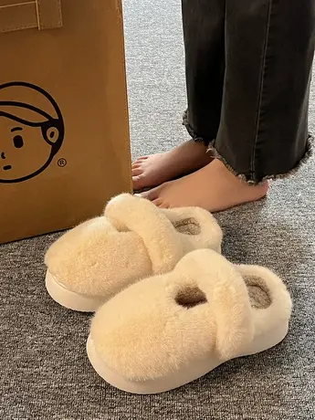 毛毛拖鞋女秋外穿2023新款厚底增高舒适保暖防滑家居包头棉拖冬季商品大图