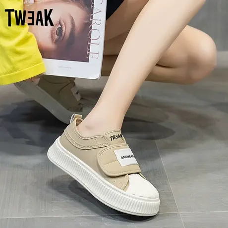 TWEAK女鞋帆布鞋2023春季新款厚底小白鞋百搭魔术贴饼干板鞋子女图片