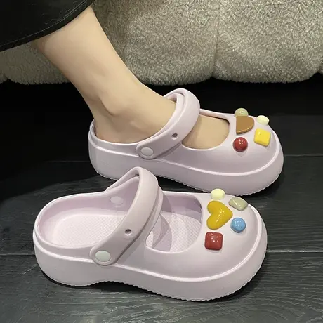 玛丽珍包头凉拖鞋女夏季室内外穿时尚彩色石厚底踩屎感防滑洞洞鞋商品大图